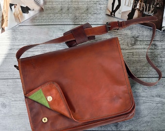 Leather Messenger bag men women, Leather crossbody bag, Vintage style Handmade Briefcase Bag, Christmas gift for him her