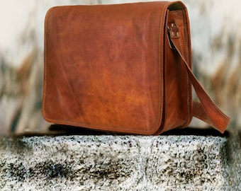 Leren messengertas, handgemaakte leren tas, leren crossbody tas heren dames, kerstcadeau