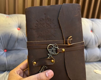 Leather compass journal men women, leather journal notebook , leather diary, travel journal, unique gift, Christmas gift