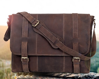 Handmade Buffalo Leather Messenger Cross-Body Laptop Bag Personalized Office Handbag Briefcase  Messenger Bag for Men Women Christmas gift