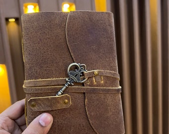 Leather key journal men women, handmade leather journal notebook, leather diary, christmas gift for him her