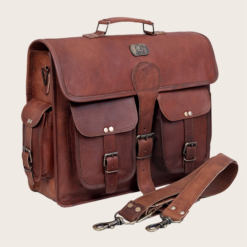 14/16/18 Handmade Leather Messenger Bag for Laptop Briefcase Best Computer Satchel Distressed Bag Christmas Gift men women image 4