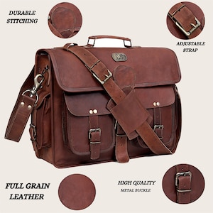 Personalized Handmade Leather Messenger Bag for Laptop Briefcase Best Computer Satchel Distressed Bag Christmas Gift men women image 4