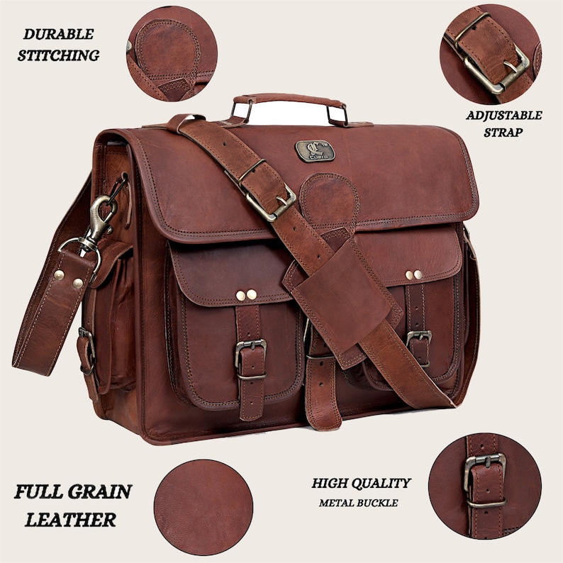 Personalized Handmade Leather Messenger Bag for Laptop Briefcase Best Computer Satchel Distressed Bag Christmas Gift men women image 4