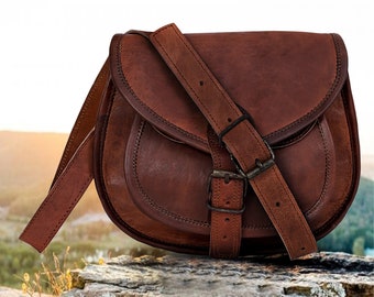 Leder Crossbody Frauen Vintage Style echte braune Umhängetasche Handgemachte Geldbörse, Geschenk für ihre Mutter Freundin Tochter, Muttertagsgeschenk