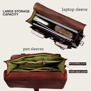 14/16/18 Handmade Leather Messenger Bag for Laptop Briefcase Best Computer Satchel Distressed Bag Christmas Gift men women image 3