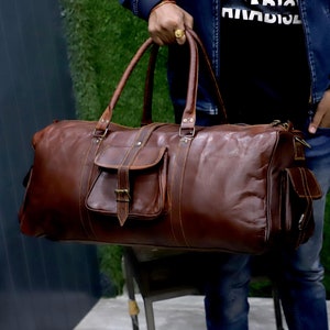 Leather weekender duffel bag man, leather duffle overnight gym bag, Travel duffel lugagge bag, Christmas gift image 1