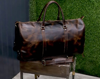 Sac polochon trolley en cuir hommes femmes, sac de week-end de nuit en cuir bagage duffle, cadeau de Noël pour lui elle