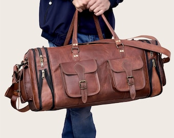 24/28/32" Leather duffel bag Leather overnight bags, leather travel bags, leather travel luggage, leather luggage bags For men and women