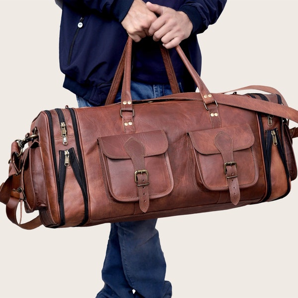 24/28/32" Leather duffel bag Leather overnight bags, leather travel bags, leather travel luggage, leather luggage bags For men and women