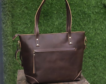 Femmes de sac à main fourre-tout en cuir, sac à main fourre-tout en cuir, fourre-tout pour ordinateur portable, cadeau de Noël pour elle