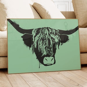 Impresión de vaca de las Tierras Altas / Impresión estilo grafiti / Impresión de Escocia / Plantilla de vaca de las Tierras Altas / A4 A3 A2 A1 / Tierras Altas de Escocia / Vacas escocesas / Regalos