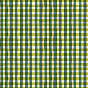 May include: A seamless pattern featuring a grid of vertical and horizontal lines. The pattern is composed of alternating blocks of dark green, light green, blue, and off-white. The lines have a slightly uneven, hand-drawn appearance, creating a textured effect.