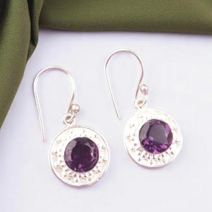 Amethyst Earrings: Handmade 925 Sterling Silver Dangle Drop Jewelry