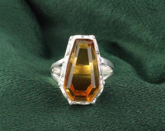 Citrine Coffin Ring: Sterling Silver Gemstone Engagement Ring
