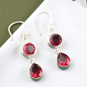 Pink Rubellite Sterling Silver Earrings: Handcrafted Gemstone Dangle Drop