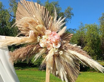 Pampas Wedding Arch Arrangement | Dried Flower Arrangement | Beige, Neutral Roses | Wedding Swag | Kids Room Decor | Event Background Flower