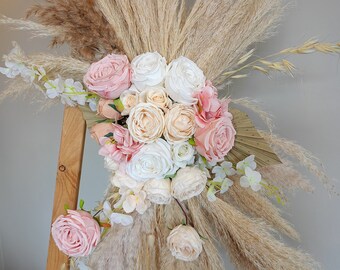 36'' Pampa Arrangement | XL Pink Pampa Wall Decoration | Pampas Grass Mirror | Living Room Sign Decor | Wedding Decoration | Pampas grass