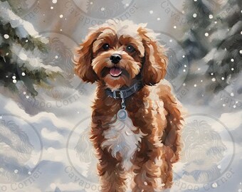 Ruby Cavapoo in the Snow Pack of 10 Greeting Cards with Standard Envelopes