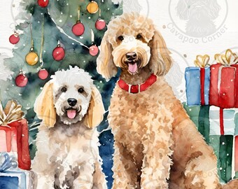 Labradoodle and Cavachon Christmas Cards Pack of 10 Greeting Cards with Standard Envelopes