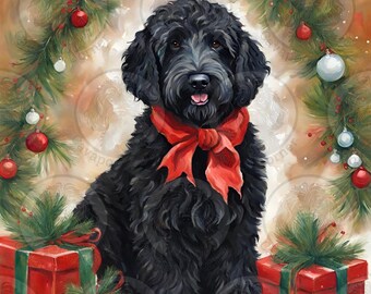 Black Labradoodle Christmas Cards Pack of 10 Greeting Cards with Standard Envelopes