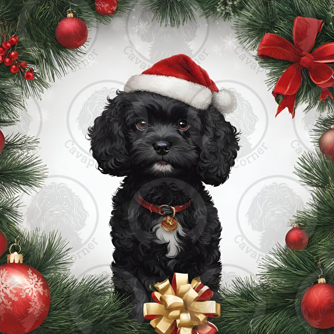 Black Cavapoo Christmas Pack of 10 Greeting Cards With Standard ...