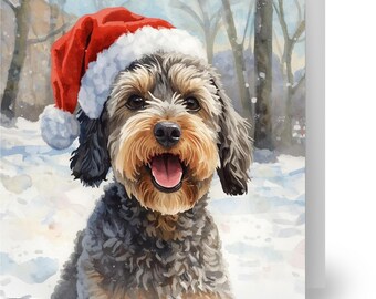 Watercolor Schnoodle Christmas Card – Adorable Dog Holiday Greeting