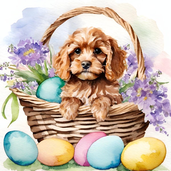 Cavapoo Easter Basket Packung mit 10 Blanko-Grußkarten mit Standardumschlägen