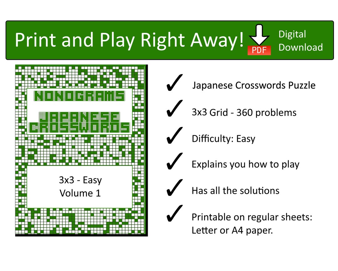 Nonogram Puzzle Game Japanese Crosswords 3x3 360 Easy Level Etsy