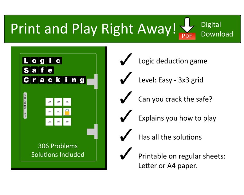 Logic Safe Cracking 3x3, Deduction Puzzle, Easy Level, Volume 1, 306 ...