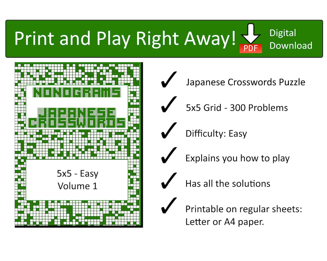 Nonogram Puzzle Game Japanese Crosswords 5x5 300 Easy Level - Etsy