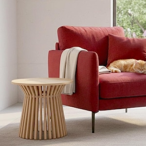 Low side table with slatted base, digital files for CNC, router, laser, machining, plywood. 51cm high. Not a physical object.