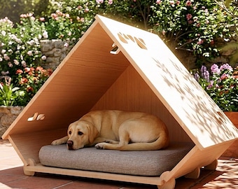 Mittelgroße Hundehütte. CNC-gefertigt, Sperrholz, DXF, digitales Produkt, kein physisches Produkt.