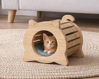 XS cat bed/house, DXF file for CNC cutting, router, plywood. Digital files, not physical.