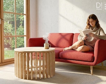 Side table made of slats, digital files for CNC, laser cutting, machining, plywood. It is not a physical object.