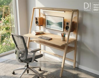 Mesa com prateleira. Arquivos DXF para corte CNC em madeira compensada. Este é um arquivo digital, não um objeto físico.