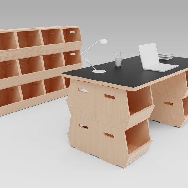 Contenedor organizador apilable. Router CNC, Diy, Plywood, Dxf, Svg, plano PDF.