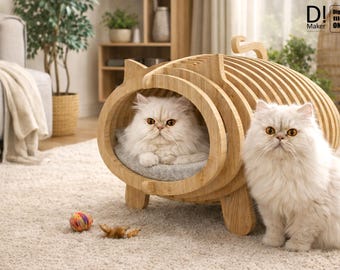 Mittelgroßes Katzenbett/Katzenkäfig, DXF-Datei für CNC-Fräsen, Oberfräse, Sperrholz. Digitale Dateien, kein physisches Produkt.