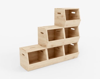 Stackable organizer container. CNC router, DIY, plywood, DXF, SVG, PDF drawing. Digital item, not physical.