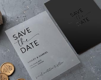 Acrylic Save the Date Card: Black Foil Print with Envelope