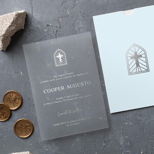 Faire-part de baptême - Ensemble en acrylique avec enveloppe en feuille d'argent, RSVP et carte d'informations - Faire-part de baptême moderne et élégant, ensemble de baptême en acrylique