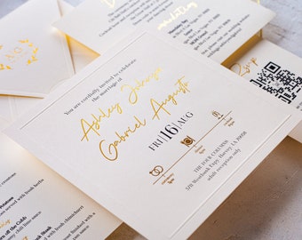 Ivory Wedding Invitation, Gold Foil Printing Paper Wedding Invite, Set is Optional, Luxurious and Premium Paper Wedding Cards