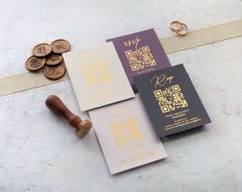 OSA-kort i folie med QR-kod: Modernt bröllopssvar, guld, roséguld, silver