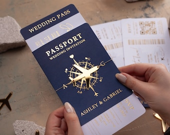 Navy Blue Boarding Pass Invitation, Navy Blue and gold passport wedding invitation, Destination Wedding Invitations, Passport Save the Date