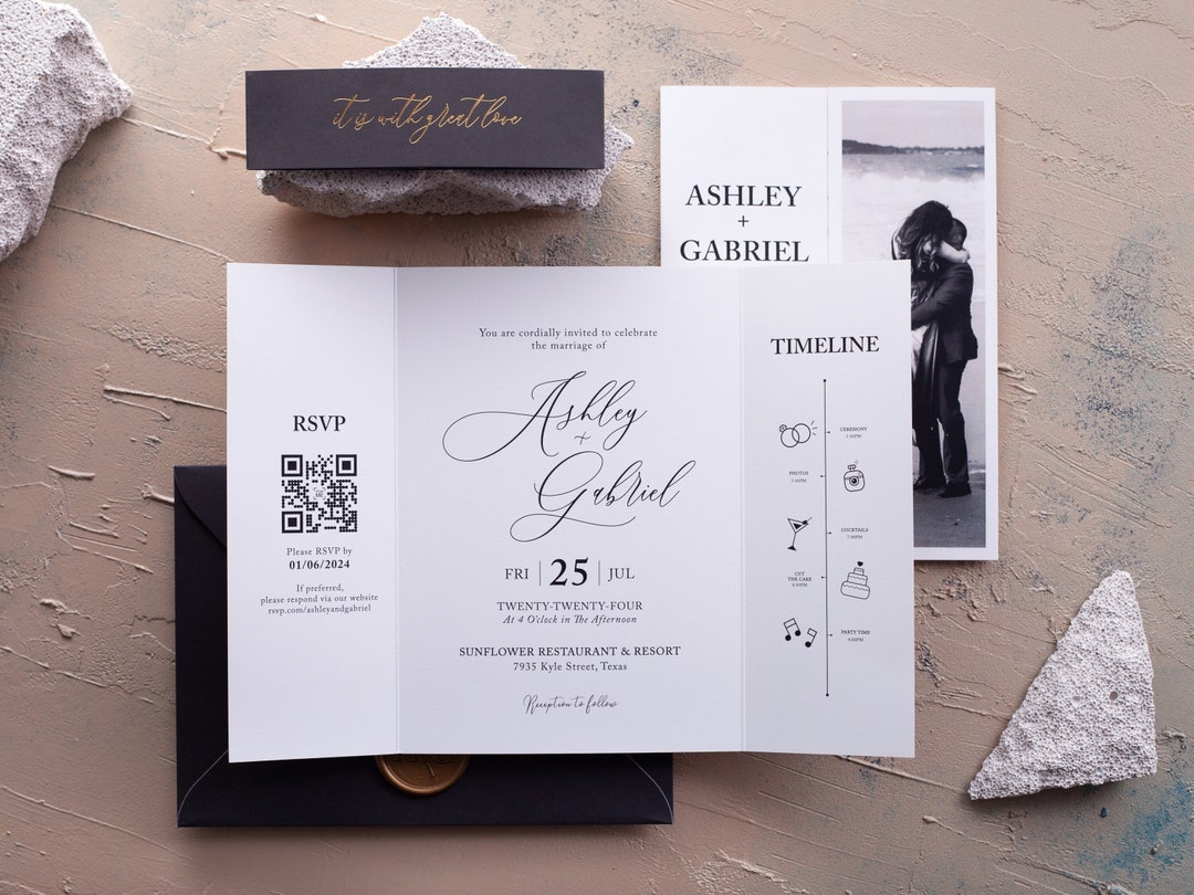 Wedding Invitation Set With Photo — Custom Folded Design, RSVP and ...