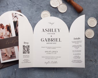 Arch Wedding Invitation with Photo, Modern Arch Wedding Invitation Suite, Wedding Invitation Set, Wedding Invite with QR Code Rsvp & Details