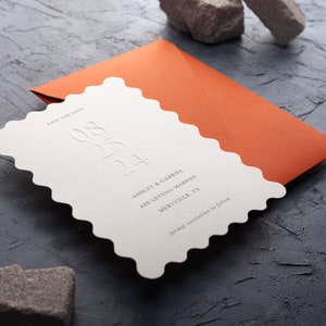 Embossed Save The Date, Letter Press Save The Date Invite, Burnt Orange Save Our Date, Modern Invitation Card,  Minimalist and Custom Design