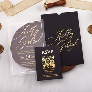 Gold Foil Acrylic Wedding Invitation: Modern Black Tie Design