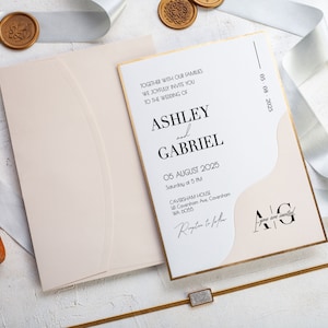 Blush & Gold Foil Wedding Invitation Set: Custom Monogram, Elegant Design