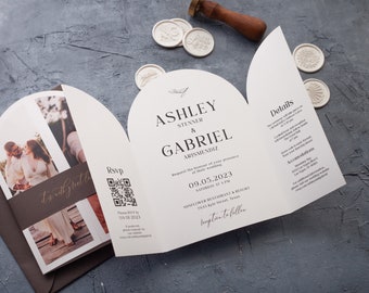 Gatefold Wedding Invite with Photo, Modern Folded Wedding Invitation, Wedding Invitations Set, Wedding Invite with QR Code Rsvp and Details